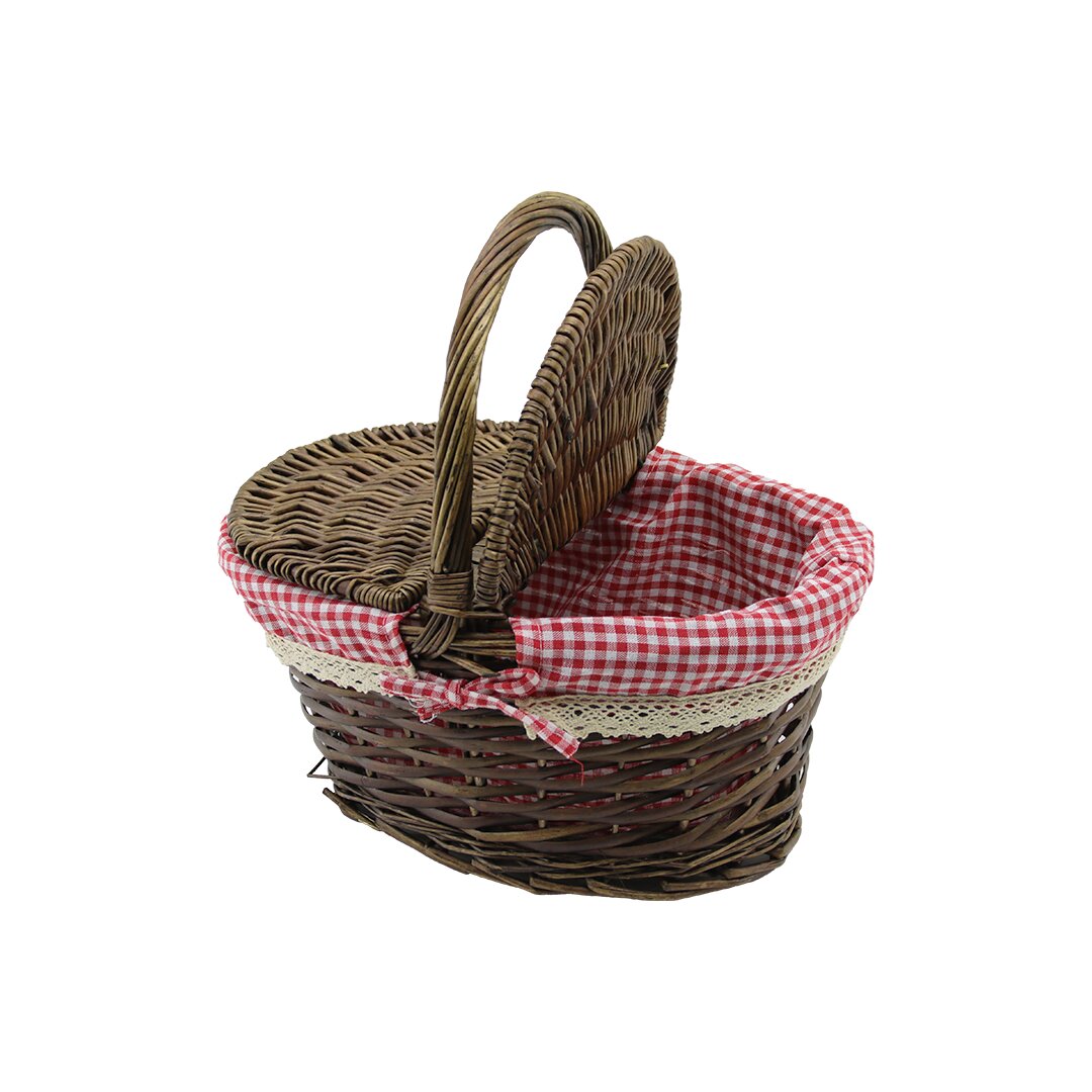 Oval Hasir Pi̇kni̇k Sepeti̇ Dekorati̇f çok Amaçli Sepet Kola Tak Kulp çi̇ft Kapak 19x27.5 - 25x35- D:16cm