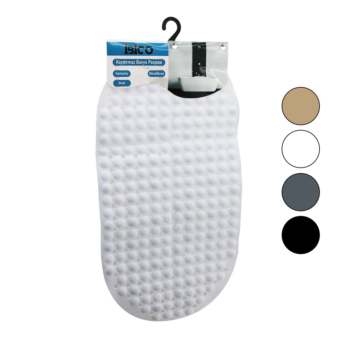 Oval - Plasti̇k Kabartma Top Desenli̇ - Renkli̇ 63pcs Vantuzlu Kaydirmaz Banyo - Küvet Paspasi 34x65cm