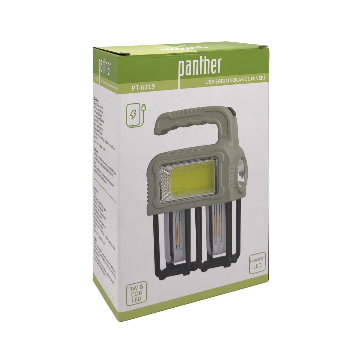 Panther Pt-6219 Usb Şarjlı Solar El Feneri