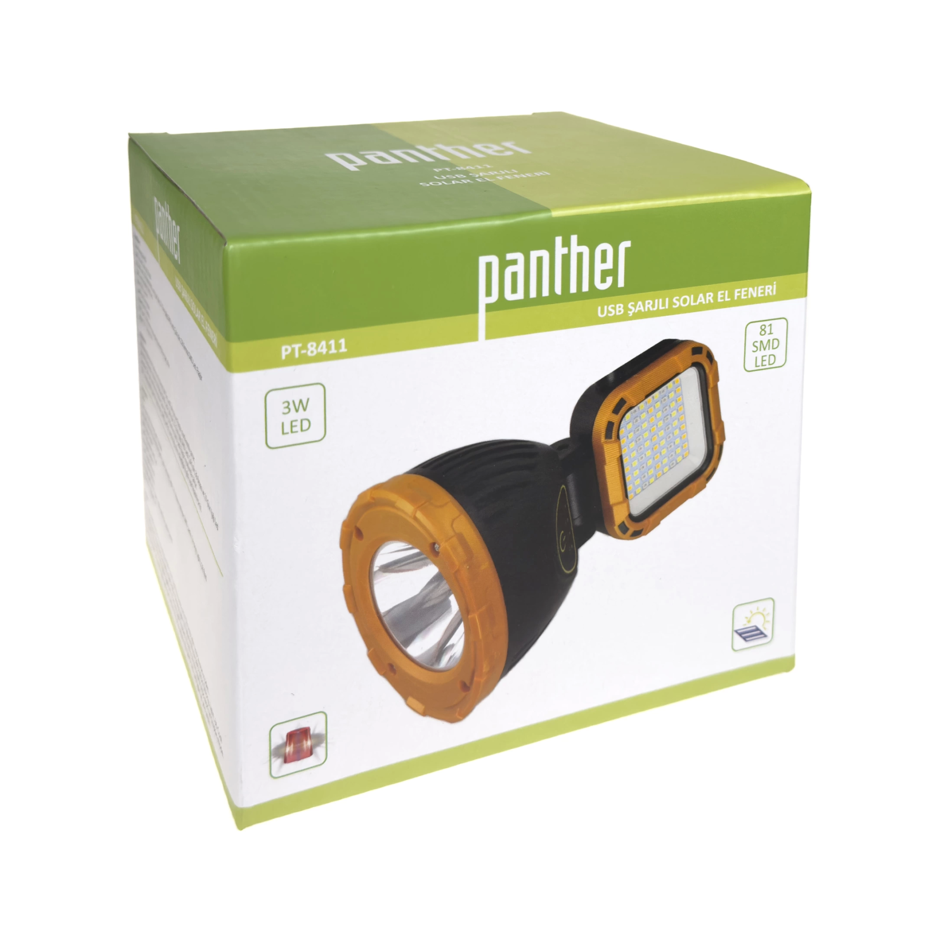 Panther Pt-8411 Usb Şarjlı Solar El Feneri