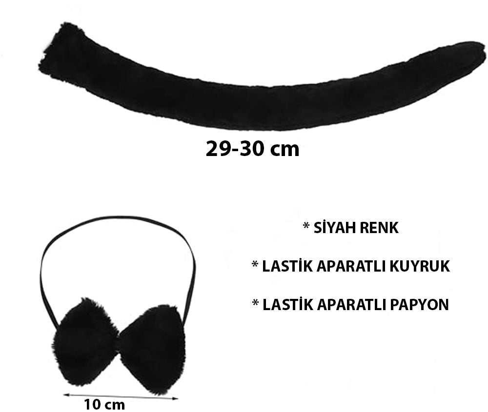 Peluş Sıyah Renk Kuyruk Ve Papyon Yetışkın çocuk Uyumlu