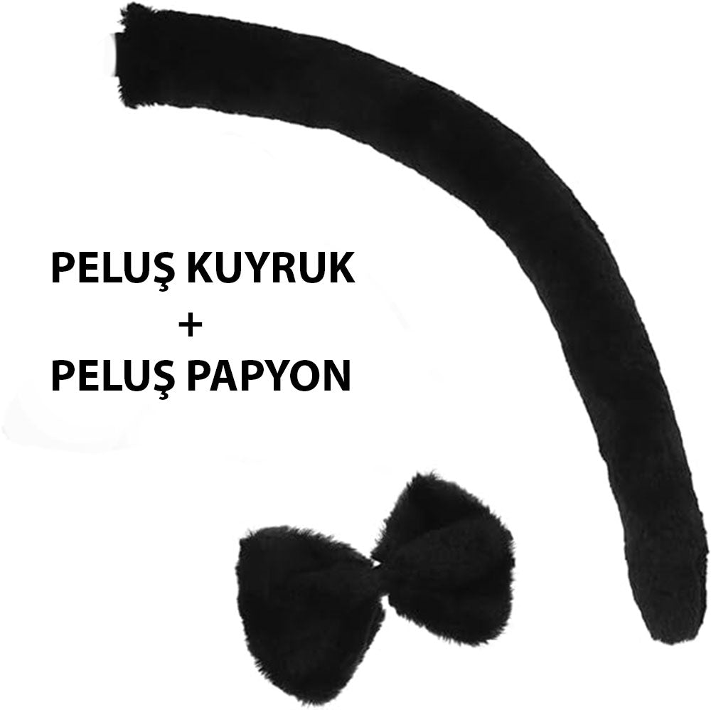 Peluş Sıyah Renk Kuyruk Ve Papyon Yetışkın çocuk Uyumlu