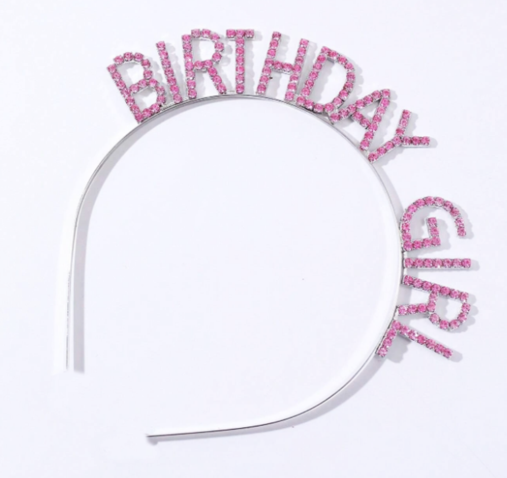 Pembe Renk Kristal Taşlı Parlak Birthday Girl Yazılı Taç 16x17 cm (4620)