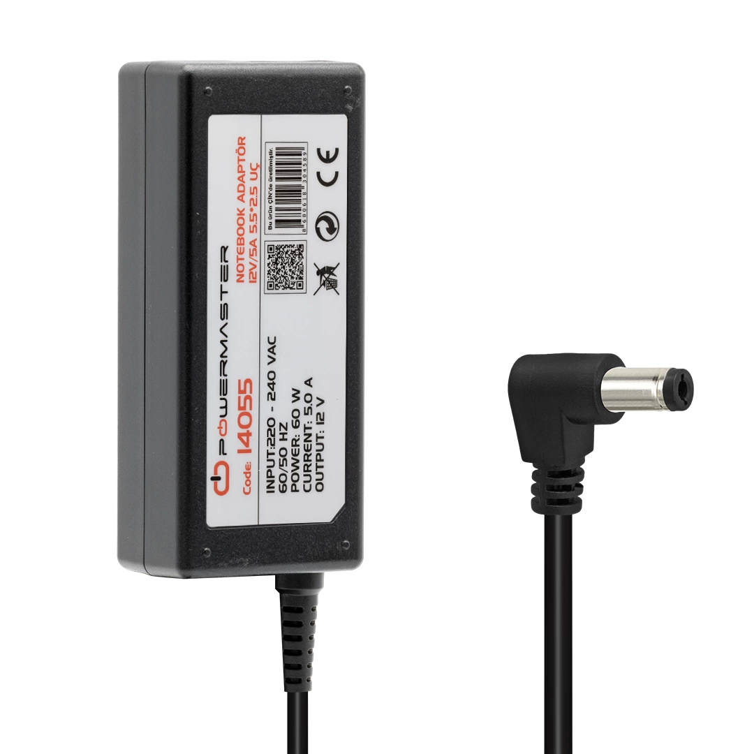 Pm-14055 12 Volt - 5 Amper 5.5*2.5 Mm Uçlu Plastik Kasa Masaüstü Adaptör