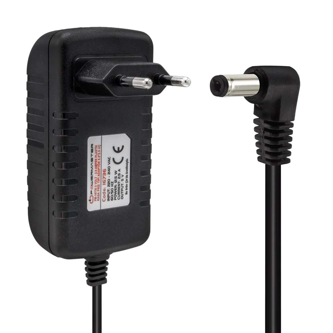 Pm-16736 5 Volt - 2.5 Amper 5.5*2.5 Mm Uçlu Plastik Kasa Priz Tipi Adaptör