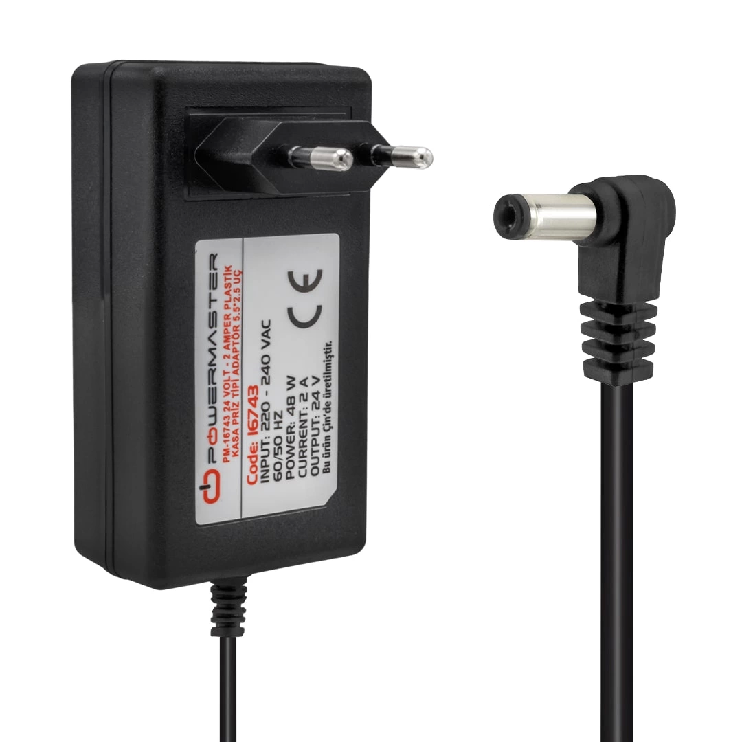 Pm-16743 24 Volt - 2 Amper 5.5*2.5 Mm Uçlu Plastik Kasa Priz Tipi Adaptör