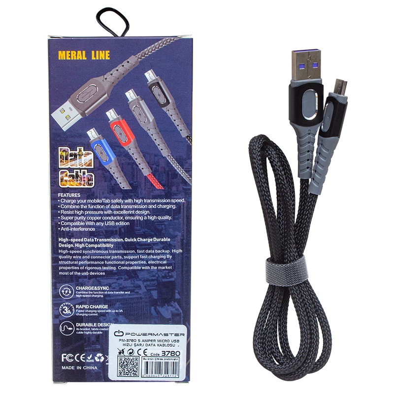 Pm-3780 5 Amper Mıcro Usb Örgülü Hızlı Şarj Data Kablosu