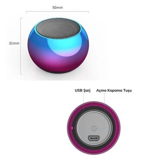 Portatif Taşınabilir Bass Ses Topu Bombası Mini Kablosuz Wireless Bluetooth Hoparlör Speaker