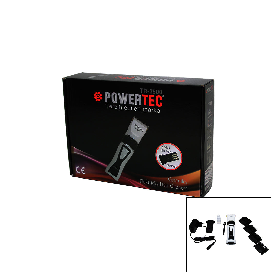 POWERTEC TR-3500 SAÇ KESME TRAŞ MAKİNESİ YEDEK BATARYALI (4620)