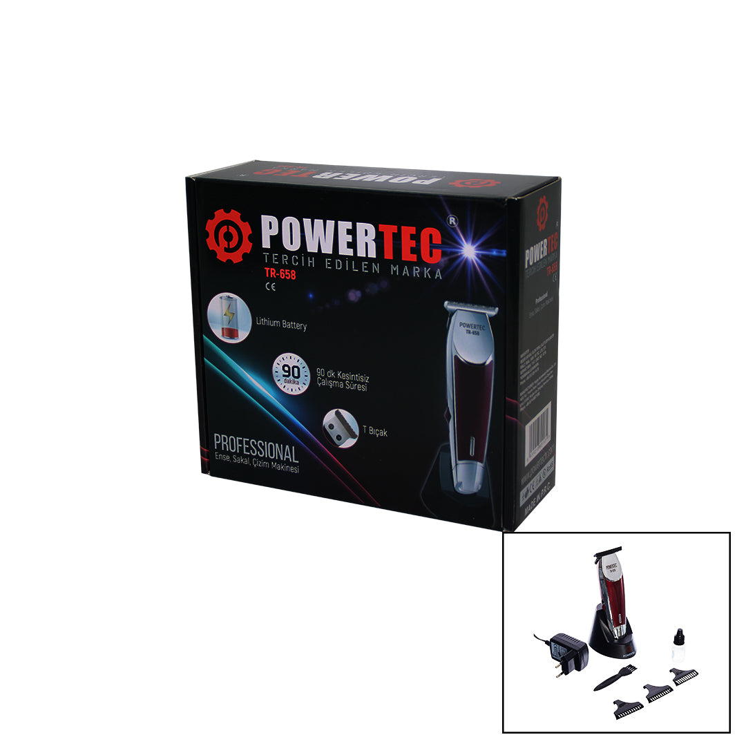 POWERTEC TR-658 SAÇ SAKAL ENSE ÇİZİM TRAŞ MAKİNESİ T BIÇAK (4620)