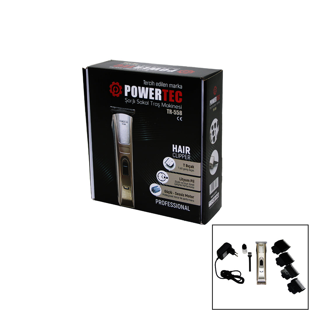 POWERTEC TR-558 ŞARJLI SAÇ SAKAL ENSE ÇİZİM TRAŞ MAKİNESİ T BIÇAK (4620)