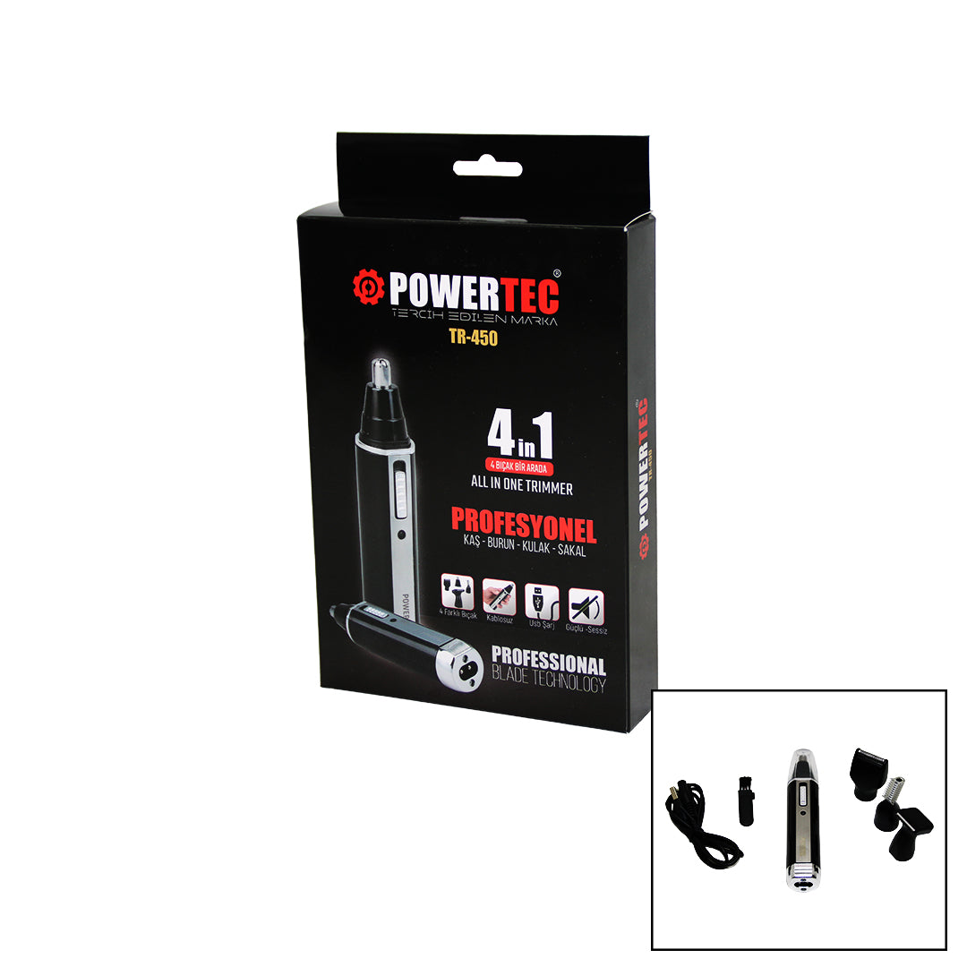 POWERTEC TR-450 4İN1 KAŞ - BURUN - KULAK - SAKAL ŞARJLI TRAŞ MAKİNESİ (4620)