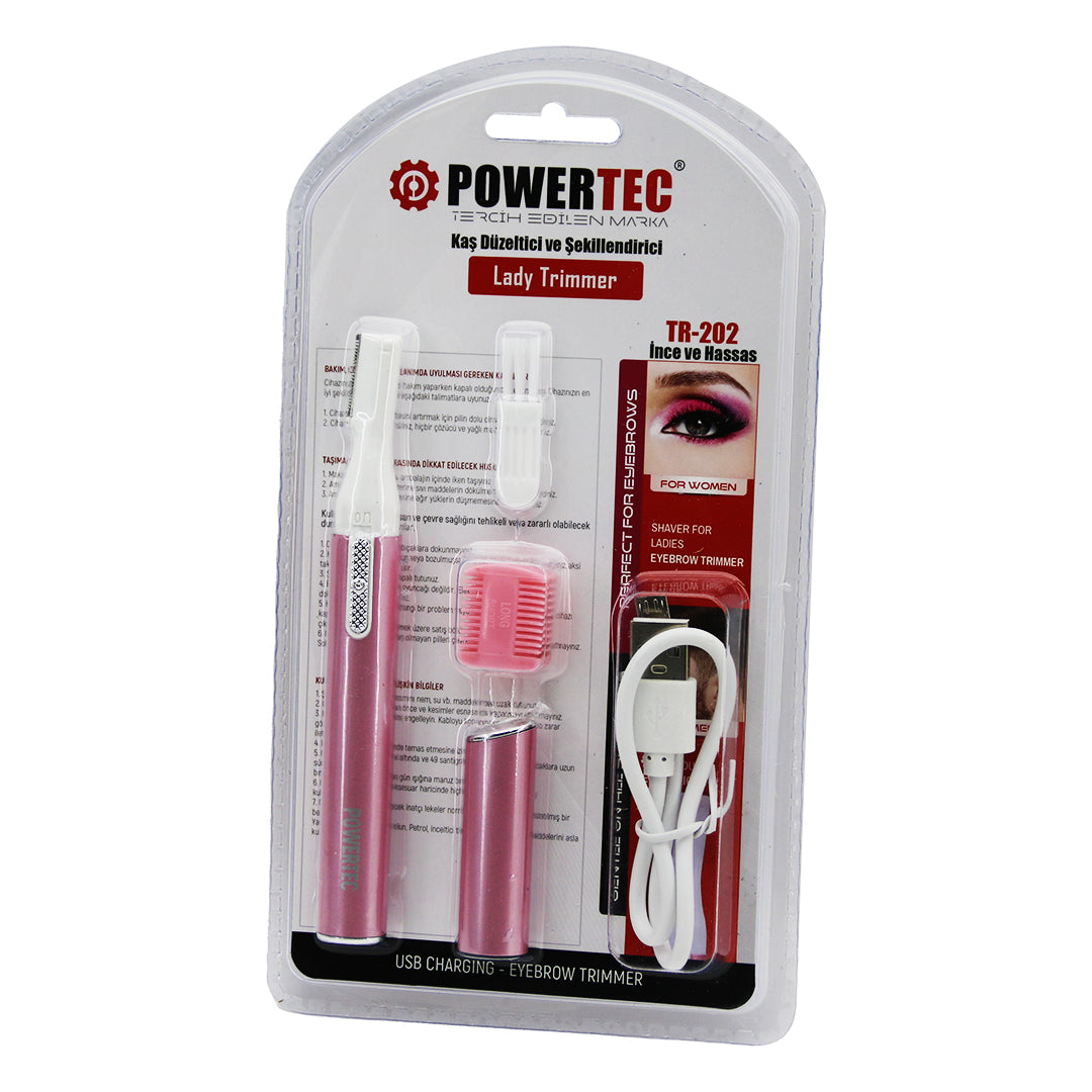 Powertec Tr-202 Kaş Düzeltici - Şekillendirici Pembe - Usb Şarjlı - Kalem Modeli