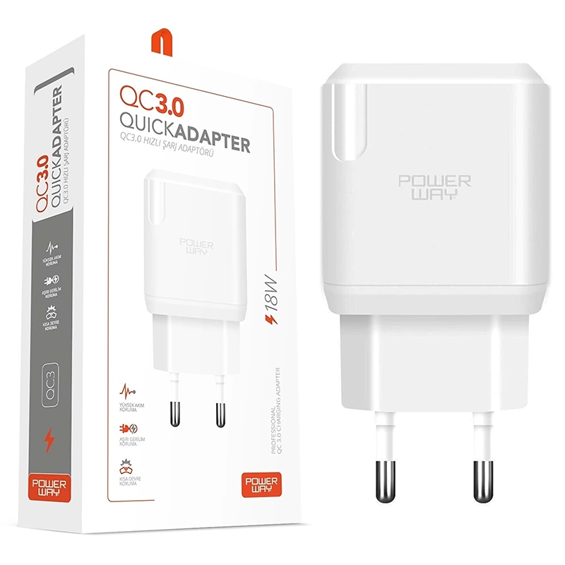 Powerway Qc3 Hızlı 3000 Ma 18w Tüm Telefonlara Uyumlu Usb 3.0 Şarj Kafa Sade Başlık Adaptörü