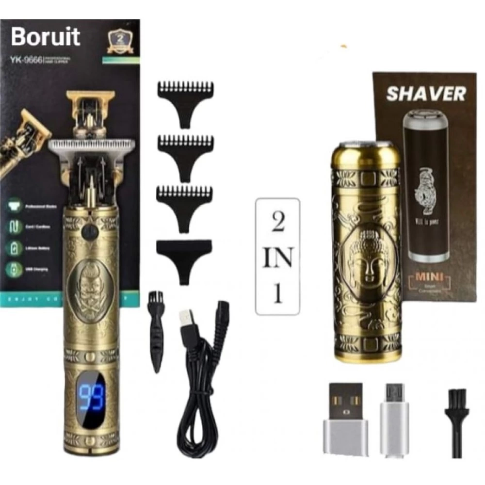 Pro 2 İn 1 Vintage Traş Makinesi Şarjlı Dijital Göstergeli Aliminyum Gövde
