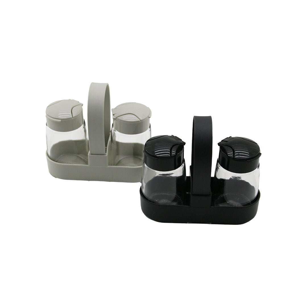 Qlux C-00381 Drop Standli 2 Pcs Cam Tuzluk - Baharatlik Set Pls.kapak - Kürdanlikli Stand Taşima Kulplu