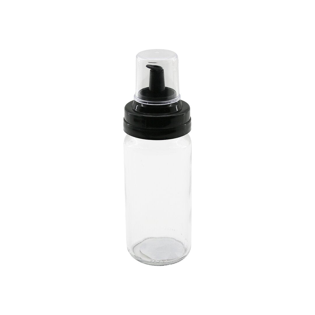 Стеклянная бутылка для масла и уксуса Qlux C-00517, 245 см3, черная, с прозрачной пластиковой крышкой