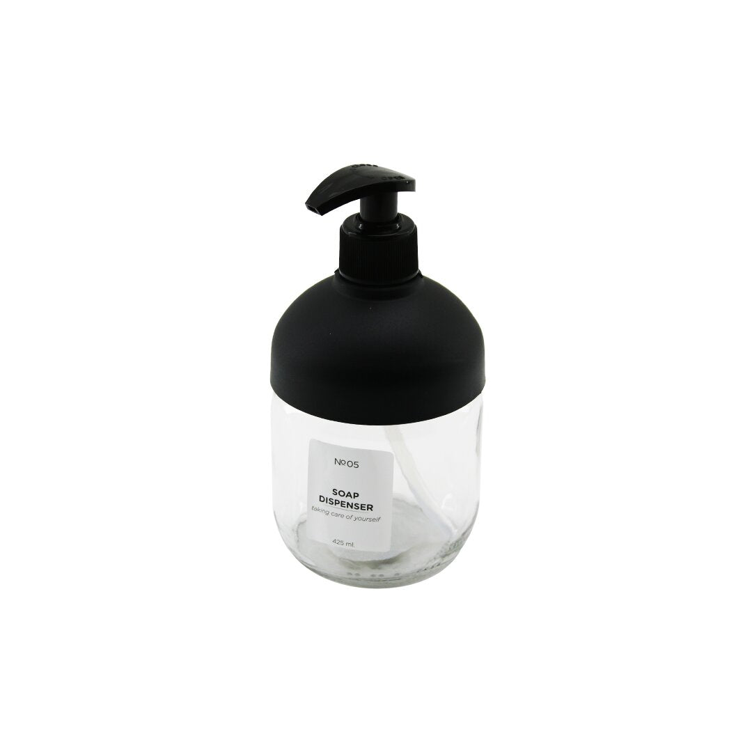 Qlux C-00550 Clary  Cam  Sivi Sabunluk  Si̇yah Plasti̇k Kapak - Pompa   425ml   No-05 Soap Dispenser