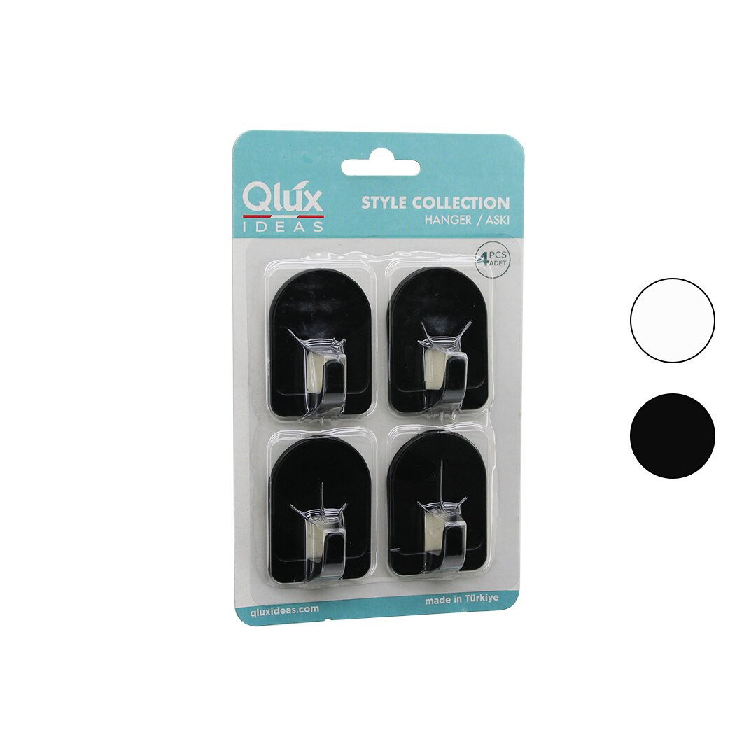 Qlux L-00950 4pcs Dome Aski No-2 Kubbeli̇ - Si̇yah - Beyaz - Plasti̇k Aski Yapişkanli Montaj