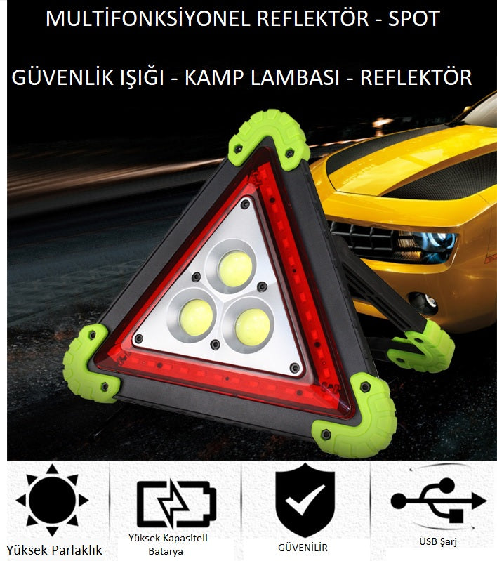 Reflektör 3 Ledli Güneş Enerjili - Kamp Feneri - Işıldak - Powerbank