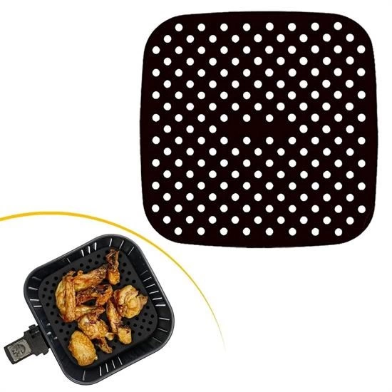 Renkli Isıya Dayanıklı Yıkanılabilir Silikon Fırın Ve Airfryer Kare Pişirme Matı 21,5 Cm