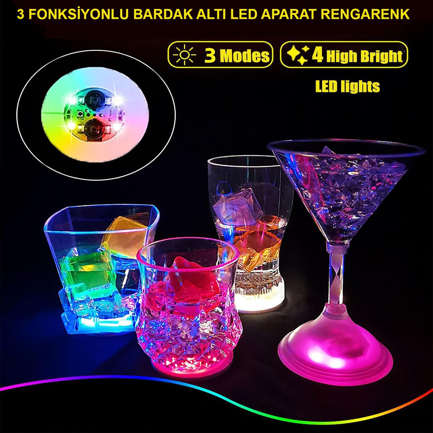 Renkli LED Işıklı Bardak Altlığı - Dekoratif