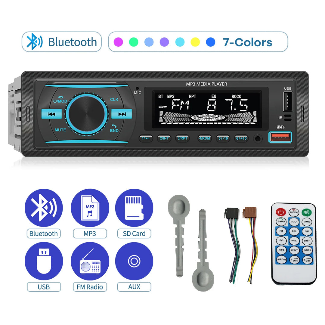 Rgb 7 renkli çift usb/sd/fm/aux/bluetooth kumandali mekaniksiz oto teyp 4x55 watt kac38