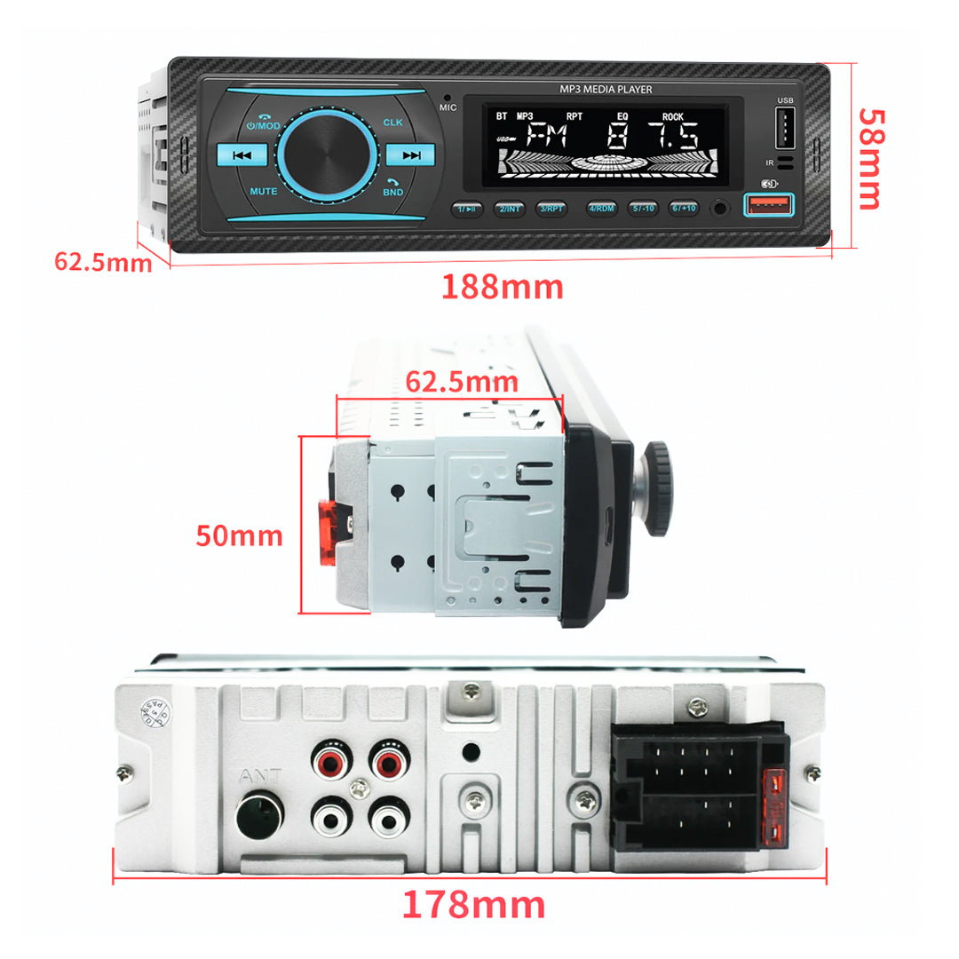 Rgb 7 renkli çift usb/sd/fm/aux/bluetooth kumandali mekaniksiz oto teyp 4x55 watt kac38