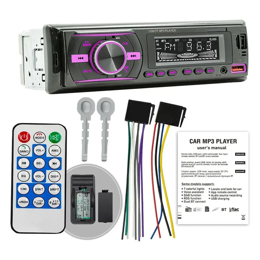 Rgb 7 renkli çift usb/sd/fm/aux/bluetooth kumandali mekaniksiz oto teyp 4x55 watt kac38