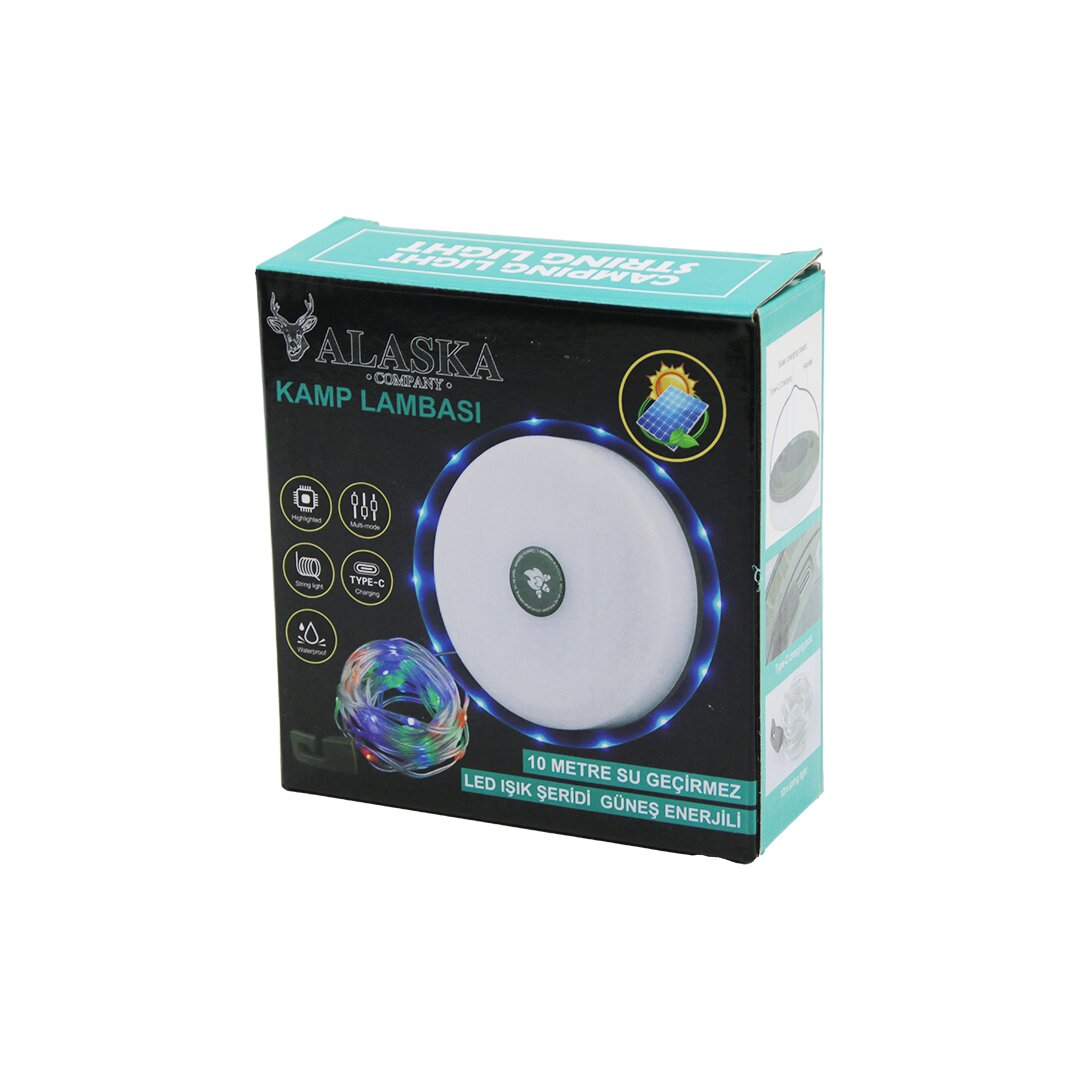 RGB SOLAR GÜNEŞ ENERJİLİ - TYPE-C ŞARJLI10MT DEKOR LAMBA - KAMP LAMBA FENER SUYA DAYANAKLI - MAKARA