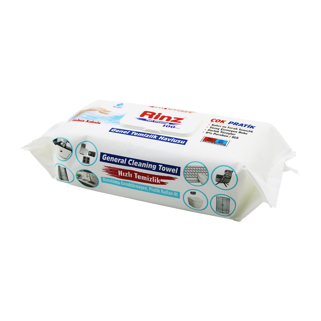 Ri̇nz  100pcs   Genel Yüzey Temi̇zli̇k Havlusu - Beyaz Sabun Kokulu  Islak Mendi̇l