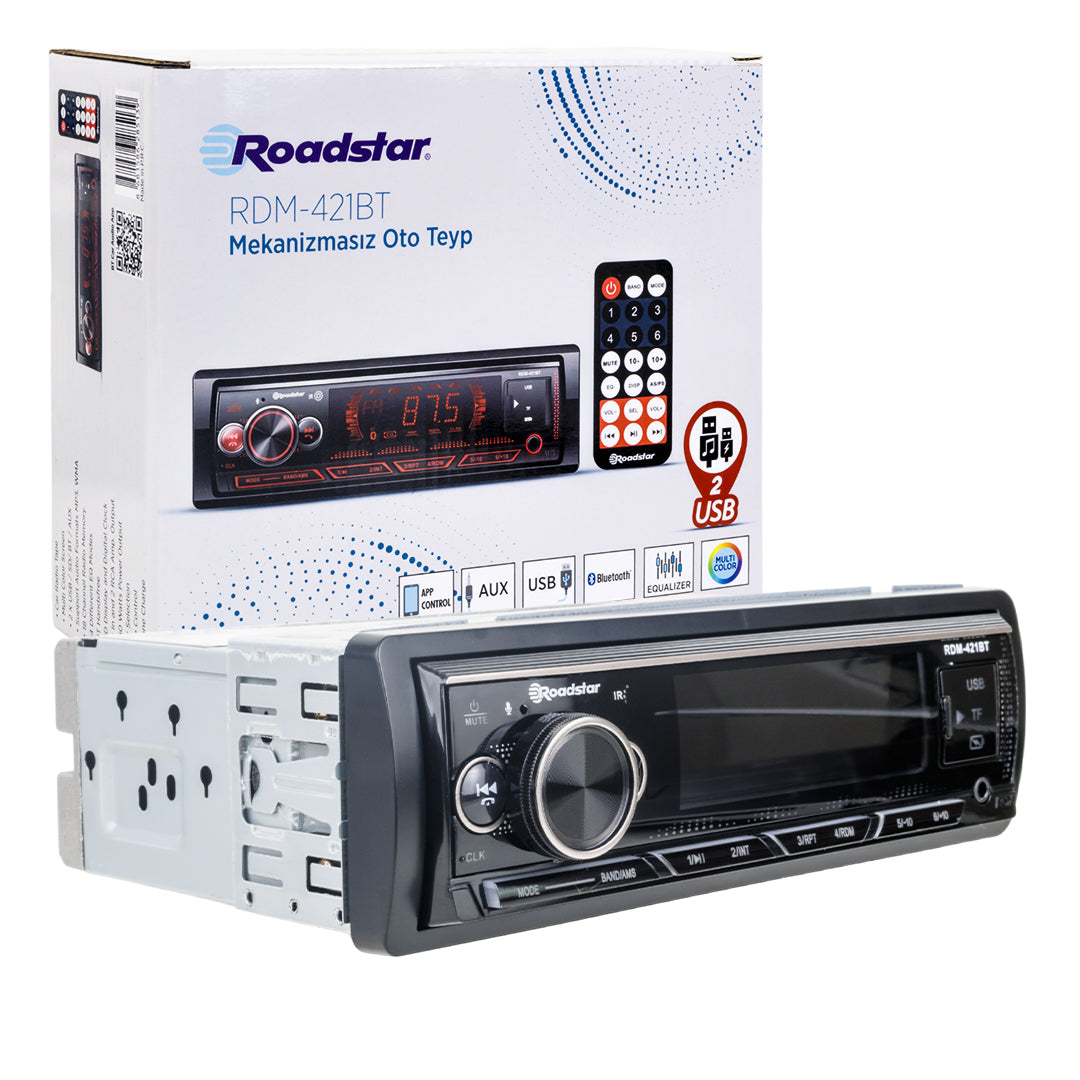 ROADSTAR RDM-421BT 4X50 WATT BLUETOOTH /2XUSB/SD/FM/AUX MEKANİKSİZ OTO TEYP (4620)