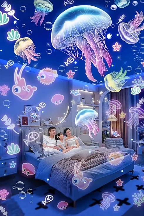 Robot Projeksiyon Gece Lambası Hoparlörlü Şarjlı Yıldızlı Gökyüzü Temalı Led Projeksiyon Lambası