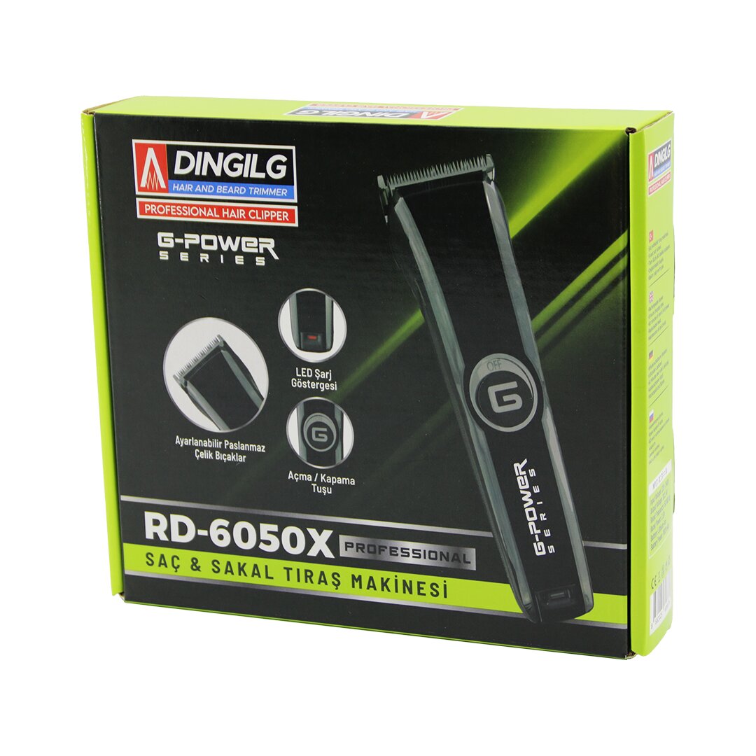 SAÇ SAKAL KESME - TRAŞ MAKİNESİ FİŞ ŞARJLI=LED GÖSTERGE AYARLI BIÇAK=0.1-05MM RD-6050X G-POWERG-PLU
