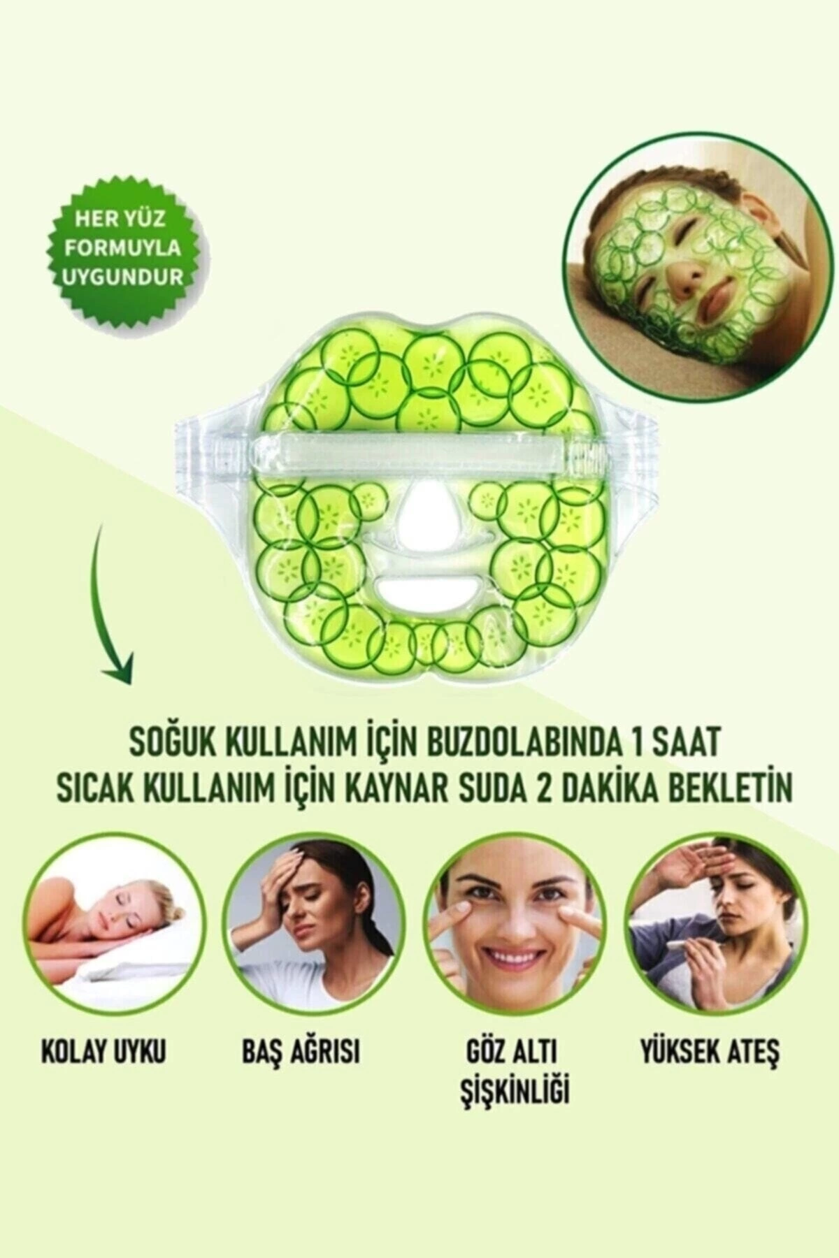 Salatalık Yüz Maske Jel Sıcak Soğuk Kullanım Rahatlatıcı