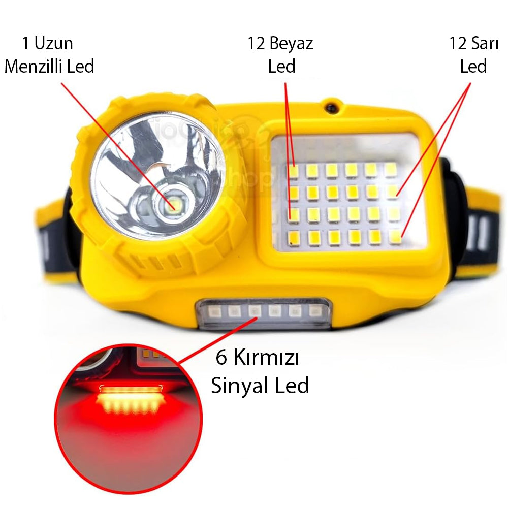 Sari 10 Watt Sensörlü 1 Led 24 Smd Led 11 Işik Modlu Kafa Lambasi