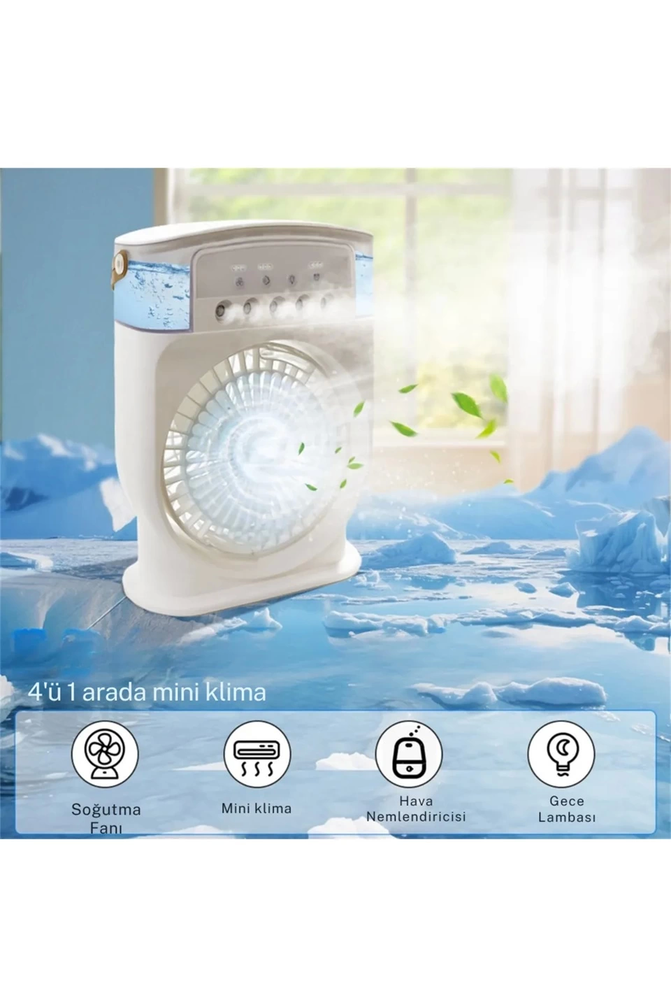 Şarjlı 600 Ml Su Hazneli Taşınabilir Masaüstü Vanilatör  Güçlü Fan Ve 2000 Mah Pil Siyah