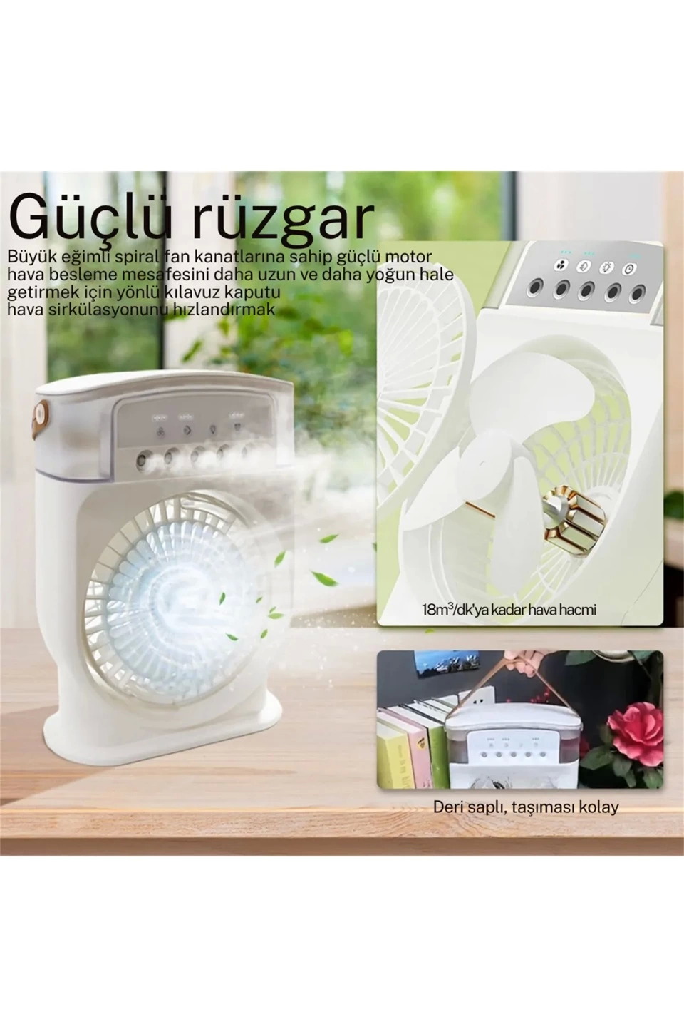 Şarjlı 600 Ml Su Hazneli Taşınabilir Masaüstü Vanilatör  Güçlü Fan Ve 2000 Mah Pil Siyah