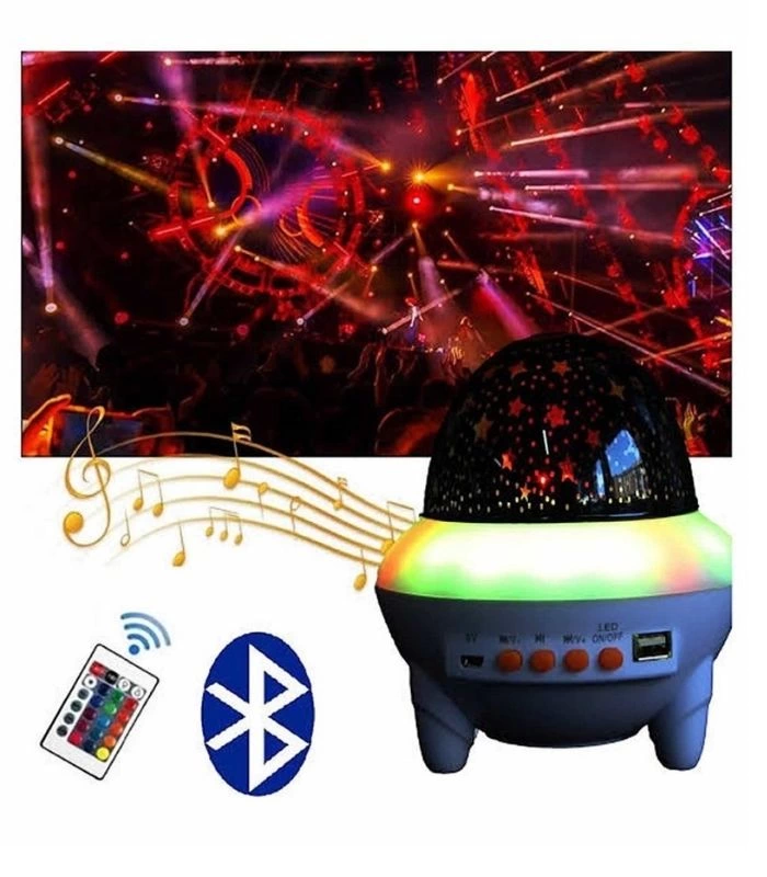 Şarjlı Kumandalı Ufo Müzik Çalar Usb Bluetooth Hoparlör Müzikli Projeksiyon Gece Lambası