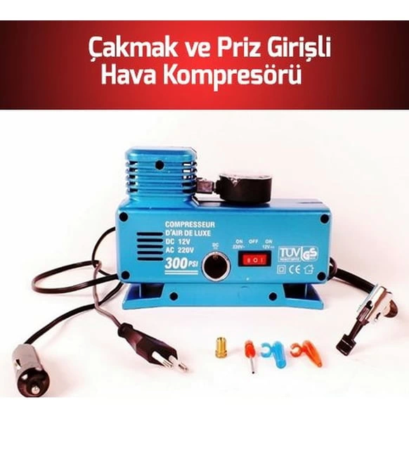 220 Volt-12 Volt 250 Psi Geniş Uygulama Yelpazesi Kompresör Lastik Hava Şişirme Oto Pompası