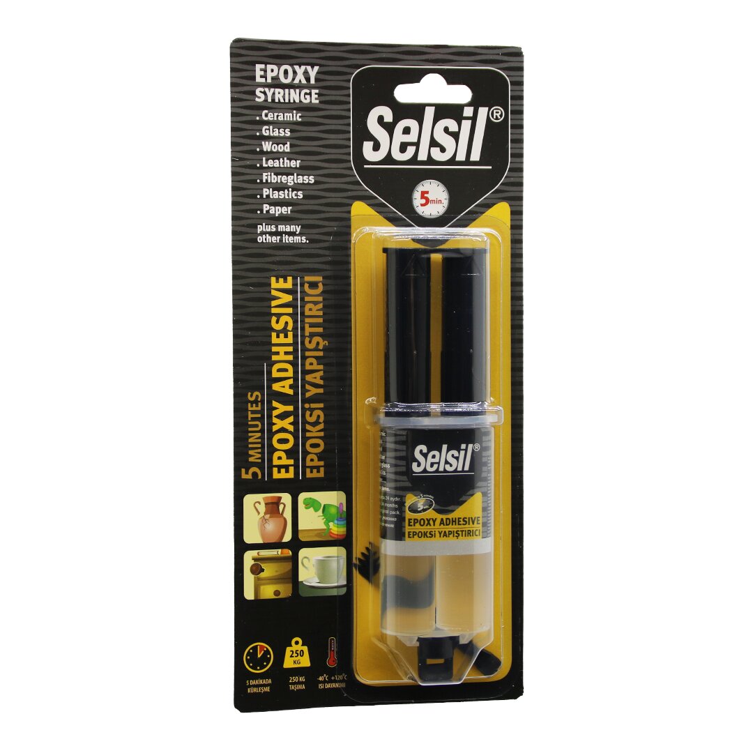 Selsi̇l Epoxy Syringe Adhesi̇ve şiringa Epoksi̇ Yapiştirici 28gr. Alümi̇nyum - Cam - Porselen - Serami̇k - Ahşap - Metal