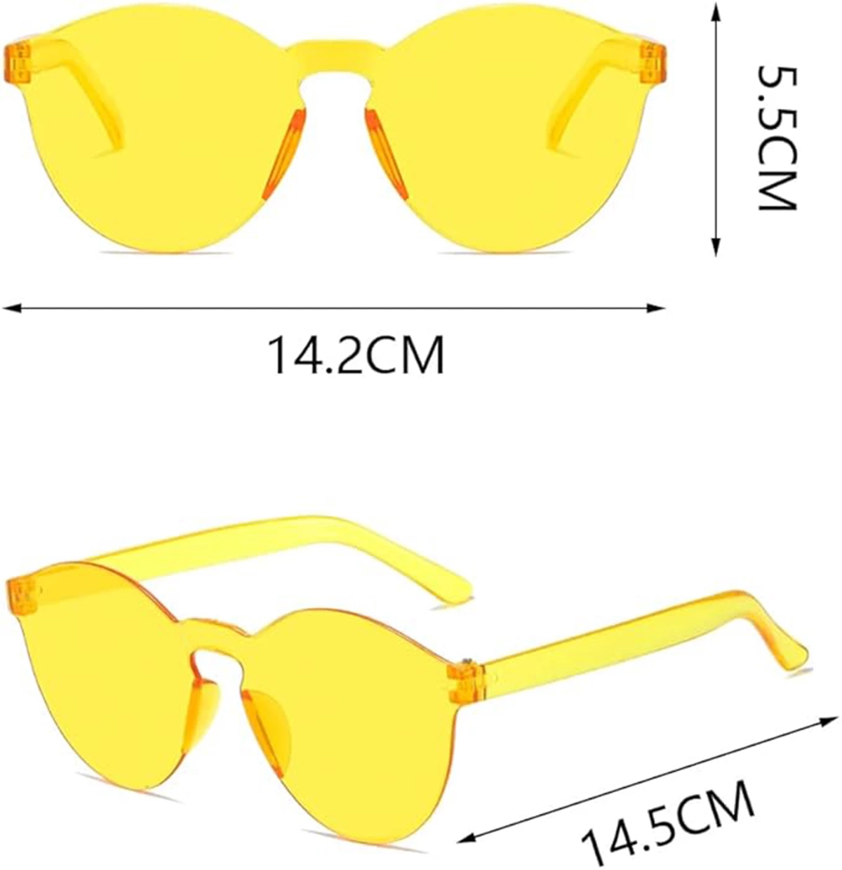 Sert Mika Oval Şekilli Çerçevesiz Sarı Gözlük Retro Parti 5x14 Cm