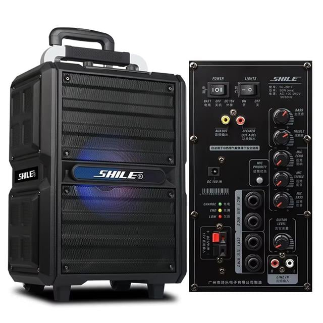 Shile SL-2017 50 Watt Taşınabilir Seyyar Aktif Amfi Hoparlör Kablosuz EL + Yaka Mikrofonlu USB+SD+B