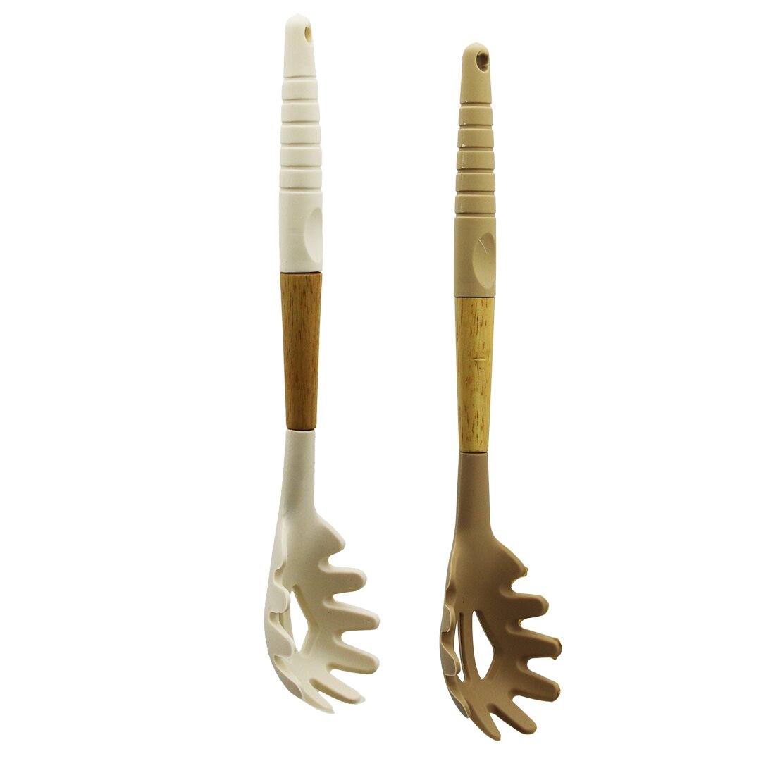 Si̇li̇kon Makarna - Salata Kaşik Ahşap Bambu Sap - Si̇li̇kon Kilifli 31.5cm