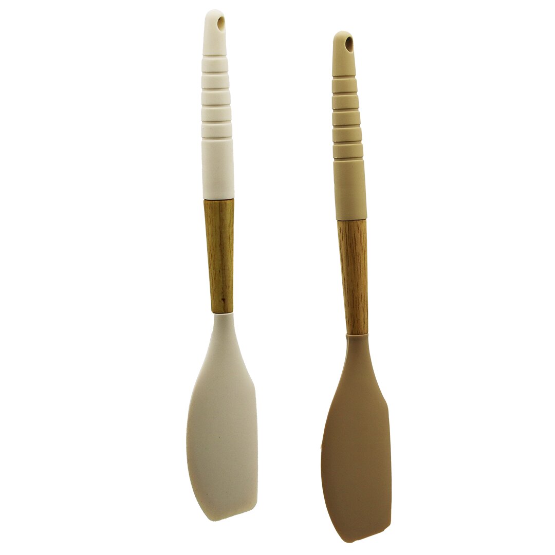 Si̇li̇kon Spatula Düz Ahşap Bambu Sap - Si̇li̇kon Kilifli 32cm