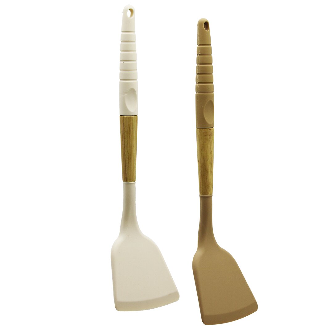 Si̇li̇kon Spatula Eği̇k Ahşap Bambu Sap - Si̇li̇kon Kilifli 32cm