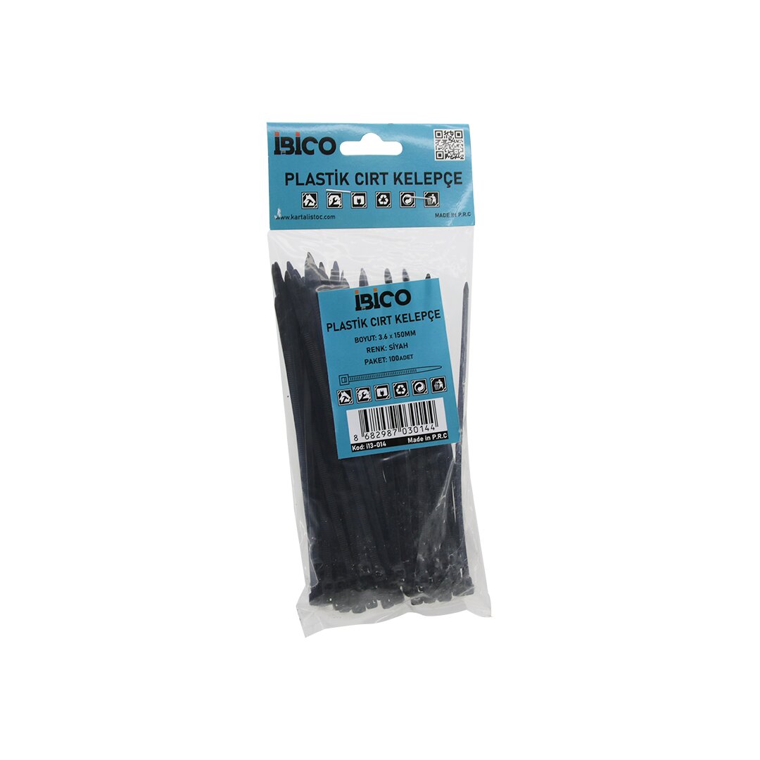 Si̇yah   3.6x150mm  Plasti̇k Cirt Kelepçe  100pcs