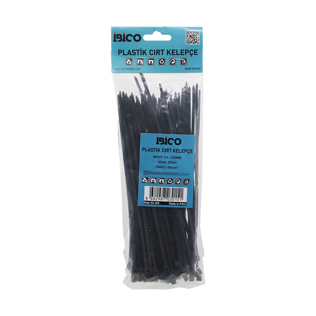 Si̇yah   3.6x200mm  Plasti̇k Cirt Kelepçe  100pcs