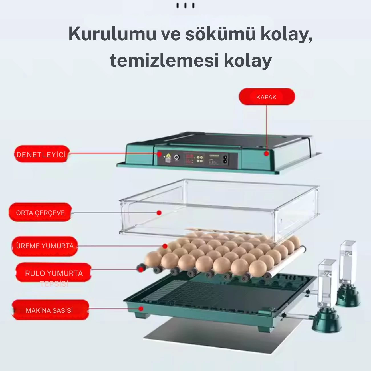Slim Model 130’lu Gün Sayaçlı Tam Otomatik Kuluçka Makinesi – Yedek Motor + Su Kabı + Qr Videolu Ku