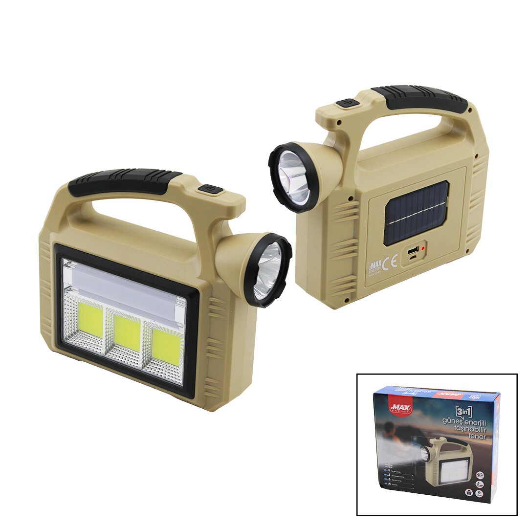 Solar Güneş Enerji̇li̇ - Usb şarjli  Taşinabi̇lr El Feneri̇ Powerbank 3i̇n1=led - Cob Led - şeri̇t Lamba